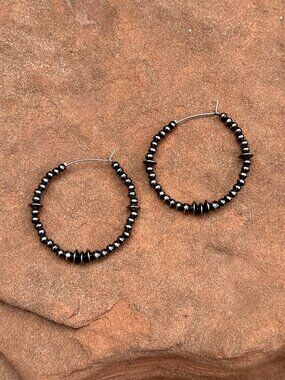 Handmade Triple Saucer Brushed Steel Western Pearl Hoop Earrings